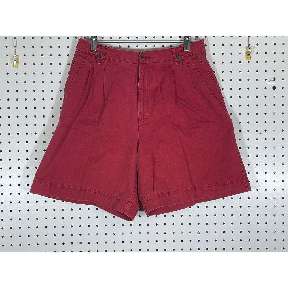 Lizsport Petite Womens Red Pleated Cotton Twill Shorts Size 12 Vintage High-Rise